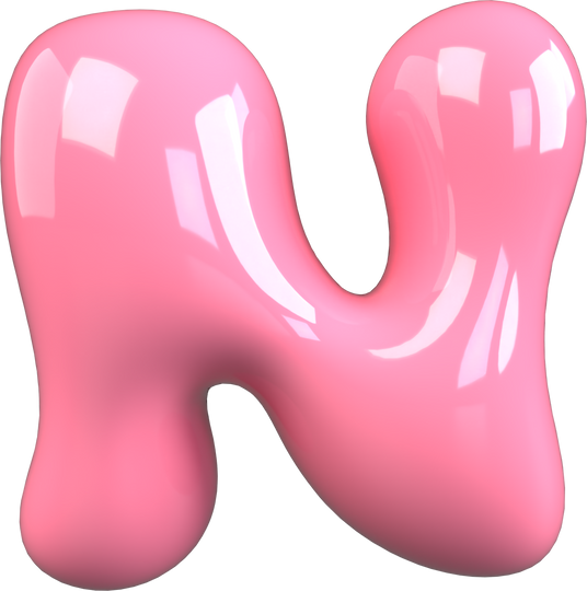 Pink 3D Bubble Gum Uppercase Letter N
