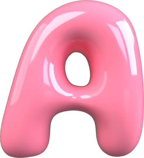 Pink 3D Bubble Gum Uppercase Letter A